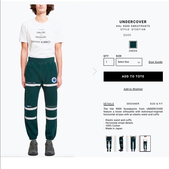 $660 Undercover Hal9000 Astronautic Sweatpants